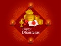 Gold Kalash for Happy Dhanteras Diwali festival holiday celebration of India greeting background