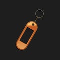 Gold Key chain icon isolated on black background. Blank rectangular keychain with ring and chain for key. Long shadow Royalty Free Stock Photo