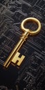 Gold Key on Circuit Board Background Symbolizing Access and Security in Digital Technology Royalty Free Stock Photo
