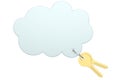 Gold Key and Cloud isolated on white background 3D illustration Royalty Free Stock Photo