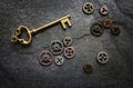 Gold key with gears Royalty Free Stock Photo