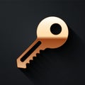 Gold Key icon isolated on black background. Long shadow style. Vector Illustration Royalty Free Stock Photo