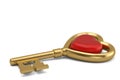 Gold key and red heart isolated on white background. 3D illustration Royalty Free Stock Photo