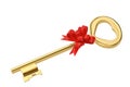 Gold Key and ribbon on white background.3D illustration. Royalty Free Stock Photo