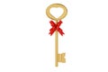 Gold Key and ribbon on white background.3D illustration. Royalty Free Stock Photo