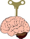 Winding up a human brain with a gold key, activating intelligence and creativity Royalty Free Stock Photo
