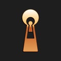 Gold Keyhole icon isolated on black background. Key of success solution. Keyhole express the concept of riddle, secret Royalty Free Stock Photo