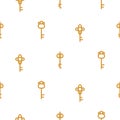 Gold keys seamless vector pattern on white. Romantic valentine wrap paper design. Royalty Free Stock Photo