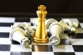 gold King chess surrounded by a number of fallen silver chess pieces , business strategy concept Royalty Free Stock Photo