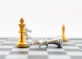 Gold king chess win silver king chess on board Royalty Free Stock Photo