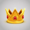 Gold king crown with red jewels. Vector illustration Royalty Free Stock Photo