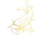 Gold kintsugi crack vector card on white background. Golden texture.