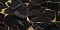 Gold Kintsugi Texture Background, Luxury Golden Kintsukuroi Pattern, Crack Broken Black Marble