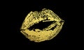 Gold kiss lips imprint vector golden glitter lipstick print Royalty Free Stock Photo