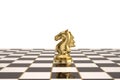 The gold knight chess piece on checkerboard.3D illustration.