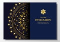 Gold lace on blue background vintage card mandala design vector Royalty Free Stock Photo