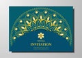 Gold lace on blue background vintage card mandala design vector Royalty Free Stock Photo