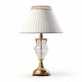 Photorealistic Gold Table Lamp With White Shade Isolated On White Background