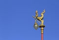 Gold lamps and lighting pole background with a blue sky,at Wat Ban Ngao (Temple), Ranong, Thailand