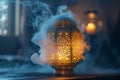Gold lantern glow light with smoke coming out of the sides Royalty Free Stock Photo