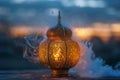 Gold lantern glow light with smoke coming out of the sides Royalty Free Stock Photo