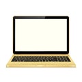 Gold laptop with blank screen isolated on white background Royalty Free Stock Photo