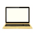 Gold laptop with blank screen isolated on white background Royalty Free Stock Photo