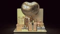 The gold laptop and gift box for Technology or Shopping online concept 3d rendering
