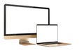 Gold laptop and tv display, isolated on a white background.