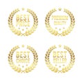 Gold Laurel Vector Wreath. Best Price, Best Choice, Premium Quality Awards. Golden badges. Design element for business