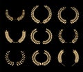 Gold laurel wreath. Circle golden olive leaves. Vector award emblems Royalty Free Stock Photo