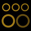 Gold Laurel Wreath Set on Black Background Royalty Free Stock Photo