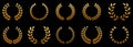 Gold Laurel Wreath Silhouette Icon Set. Golden Round Olive Leaves Branch. Success Circle Reward Pictogram. Chaplet Award