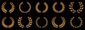 Gold Laurel Wreath Silhouette Icon Set. Golden Round Olive Leaves Branch. Success Circle Reward Pictogram. Chaplet Award