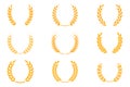 Gold laurel wreath - a symbol of the winner. Wheat ears or rice icons set. Royalty Free Stock Photo