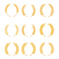 Gold laurel wreath - a symbol of the winner. Wheat ears or rice icons set. Royalty Free Stock Photo