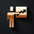 Gold Leader of a team of executives icon isolated on black background. Long shadow style. Vector