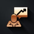 Gold Leader of a team of executives icon isolated on black background. Long shadow style. Vector
