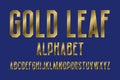 Gold leaf alphabet. High letters retro font. Isolated english alphabet