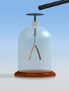 Gold-leaf electroscope. Physics. 3D illustration on a blue background.