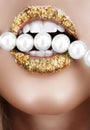 Gold leaf mouth with pearls Royalty Free Stock Photo