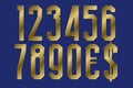 Gold leaf numbers with currency signs of dollar and euro Royalty Free Stock Photo