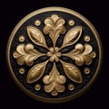 Gold Leaf Ornament 3d Render On Black Background In Terracotta Medallion Style