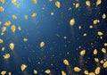 Gold, leaf-shaped glitter elements float across a deep blue Royalty Free Stock Photo