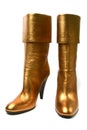 Gold leather high heel boots Royalty Free Stock Photo