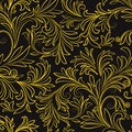 Gold leaves on black background vintage seamless pattern Royalty Free Stock Photo