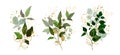 Gold leaves green tropical branch plants wedding bouquet with golden splatters Royalty Free Stock Photo