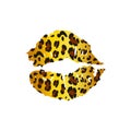 Gold leopard lips on a white background. Painted colored female lips. Vector hand drawn illustration.