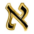 Gold letter Aleph of the Hebrew alphabet. The font of the golden letter is Hanukkah. vector illustration on isolated background.