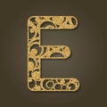Gold letter E for laser cutting. English alphabet.